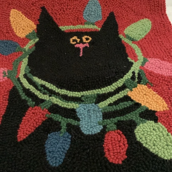 VINTAGE NEEDLEPOINT PEKING HANDICRAFT LINNEA RILEY-CHRISTMAS BLACK CAT WOOL - Picture 2 of 8